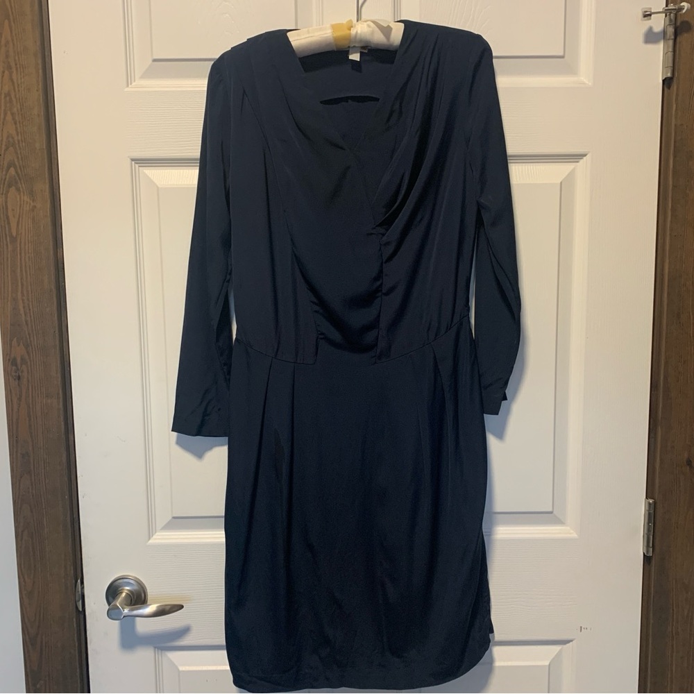 & Other Stories Pleated Navy Dress with Pockets
